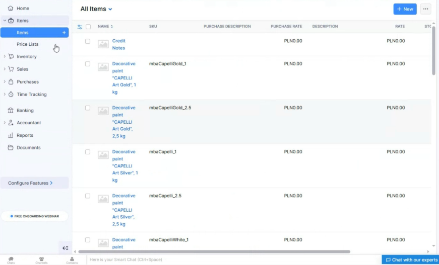 Настройка финансового учета в Zoho CRM для производителя декора, Польша