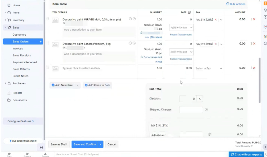 Настройка финансового учета в Zoho CRM для производителя декора, Польша