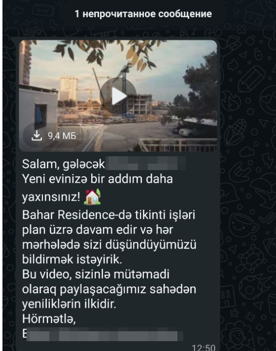 Автоматическая отправка рассылок на WhatsApp для застройщика, Азербайджан