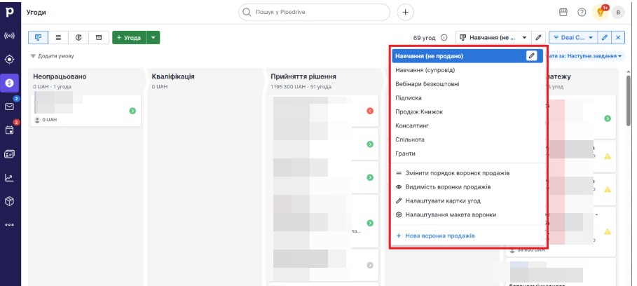 Внедрение  CRM системы  Pipedrive и индивидуальные разработки для онлайн института
