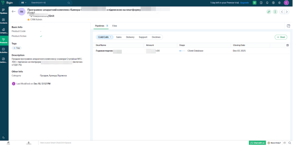 Внедрение Zoho CRM для компании консультанта по вопросам офтальмологии, международный клиент