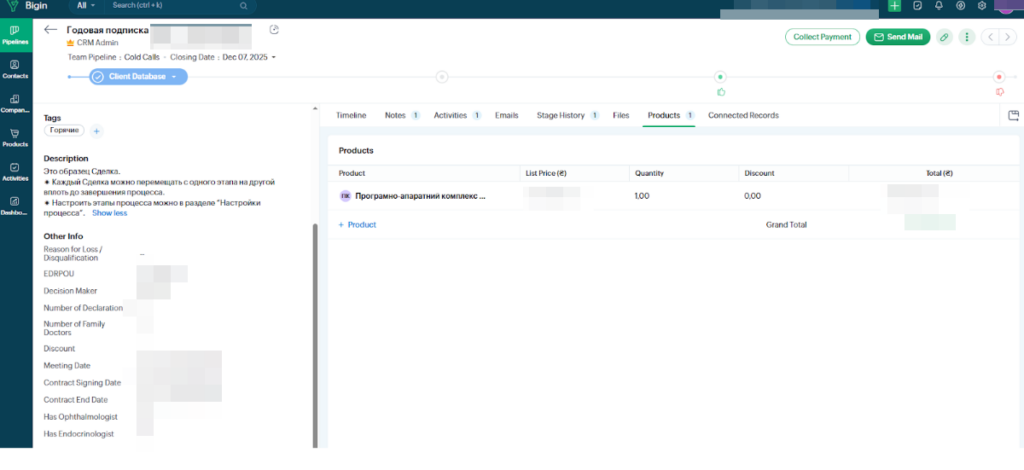 Впровадження Zoho CRM для компанії консультанта з питань офтальмології, міжнародний клієнт