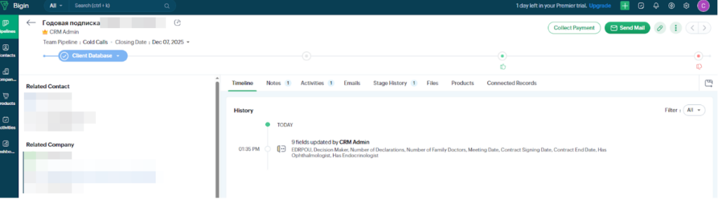 Впровадження Zoho CRM для компанії консультанта з питань офтальмології, міжнародний клієнт
